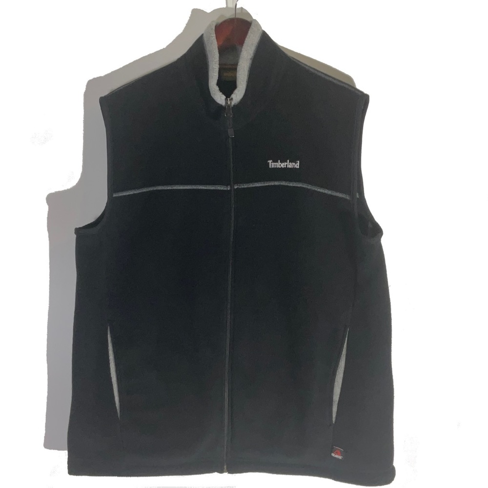 Timberland Polartech Black Fleece Zip Up Pockets Grey Neck Fleece Vest Size 10